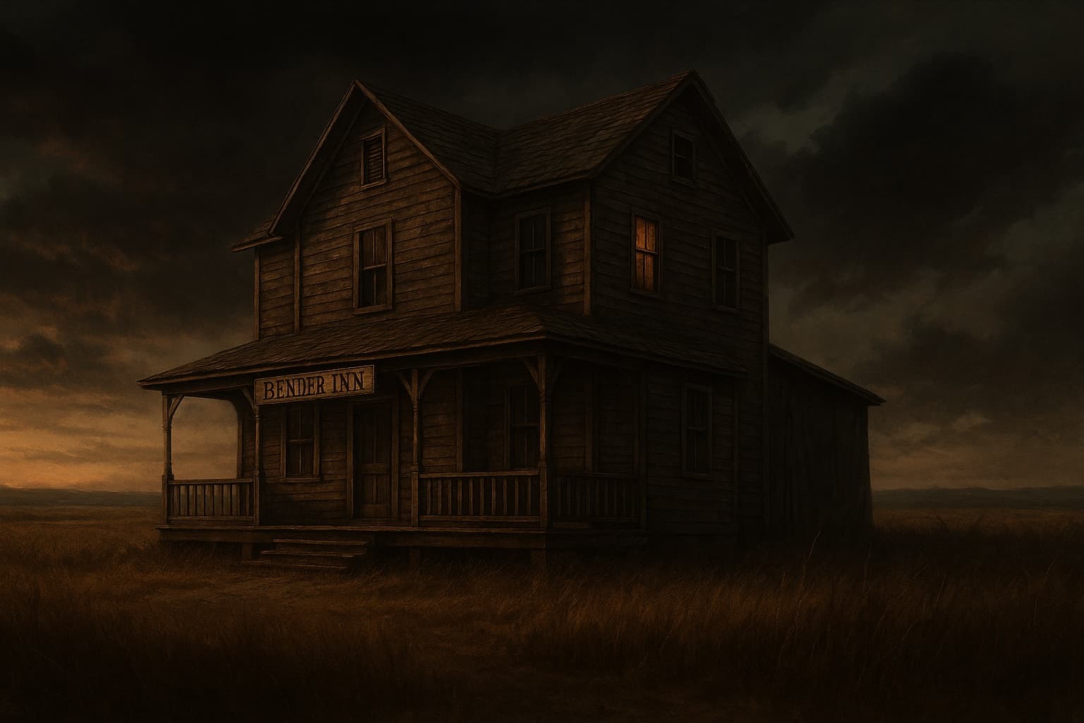 A dark frontier inn on the Kansas prairie